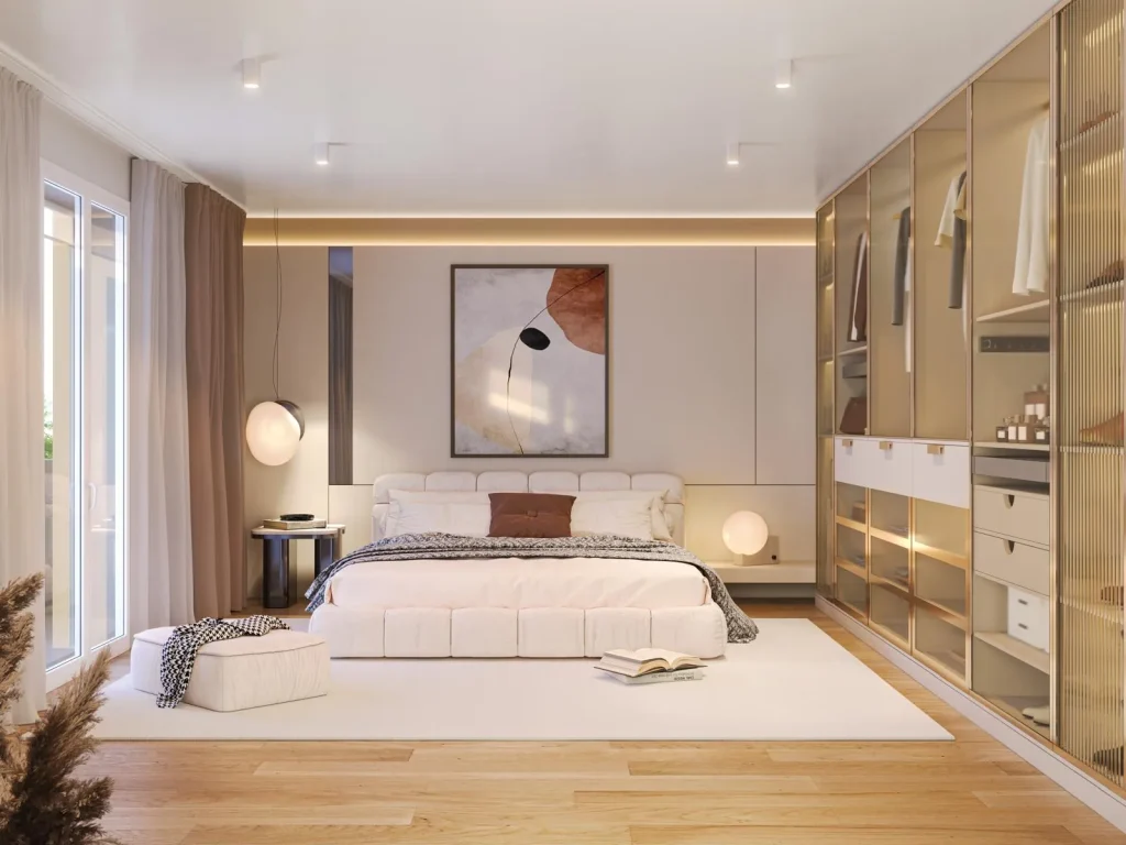 Camera da letto matrimoniale con cabina armadio in una villa di Residenze Corte Verde