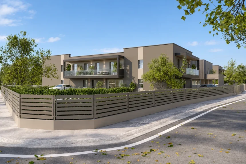 Complesso residenziale Residenze Corte Verde con ville in struttura in acciaio steel frame e recinzione perimetrale